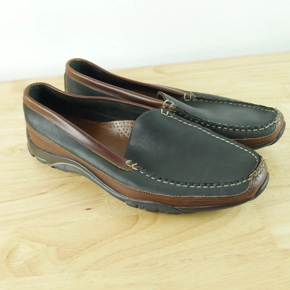 Allen Edmonds Boulder Mens 12 D Black Brown Leather Driving Loafers Moc Toe Shoe